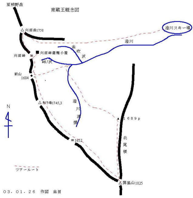 南蔵王概念図、ルート 山スキー