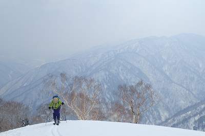 尾根伝いに登行 三方崩山 弓ヶ洞谷左俣 スキー滑降